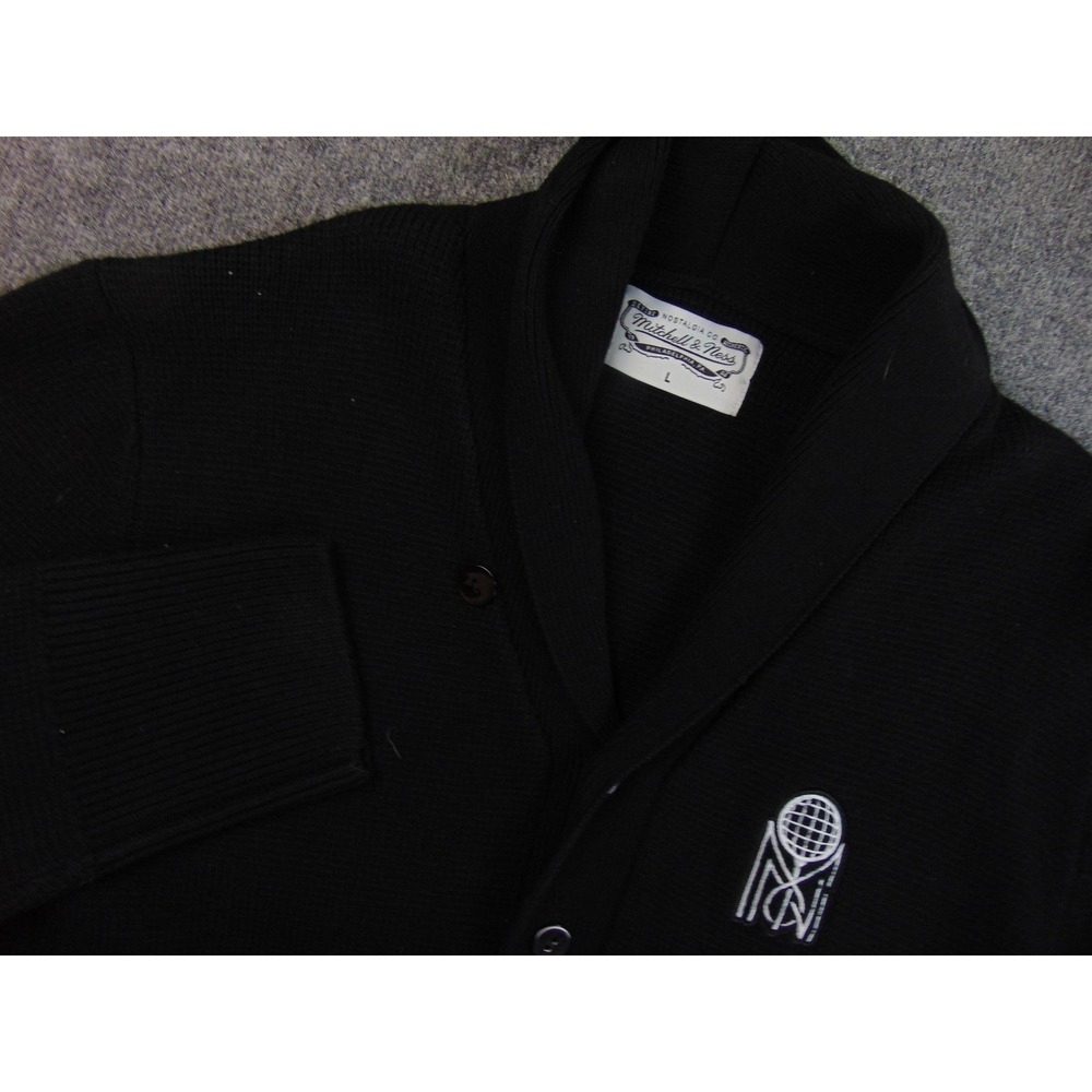 Mitchell & Ness Cardigan Mens‎ Large Black Shawl Collar Button Sweater Jacket